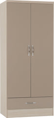 Nevada 2 Door 1 Drawer Wardrobe (Oyster Gloss/Light Oak Effect Veneer) WH