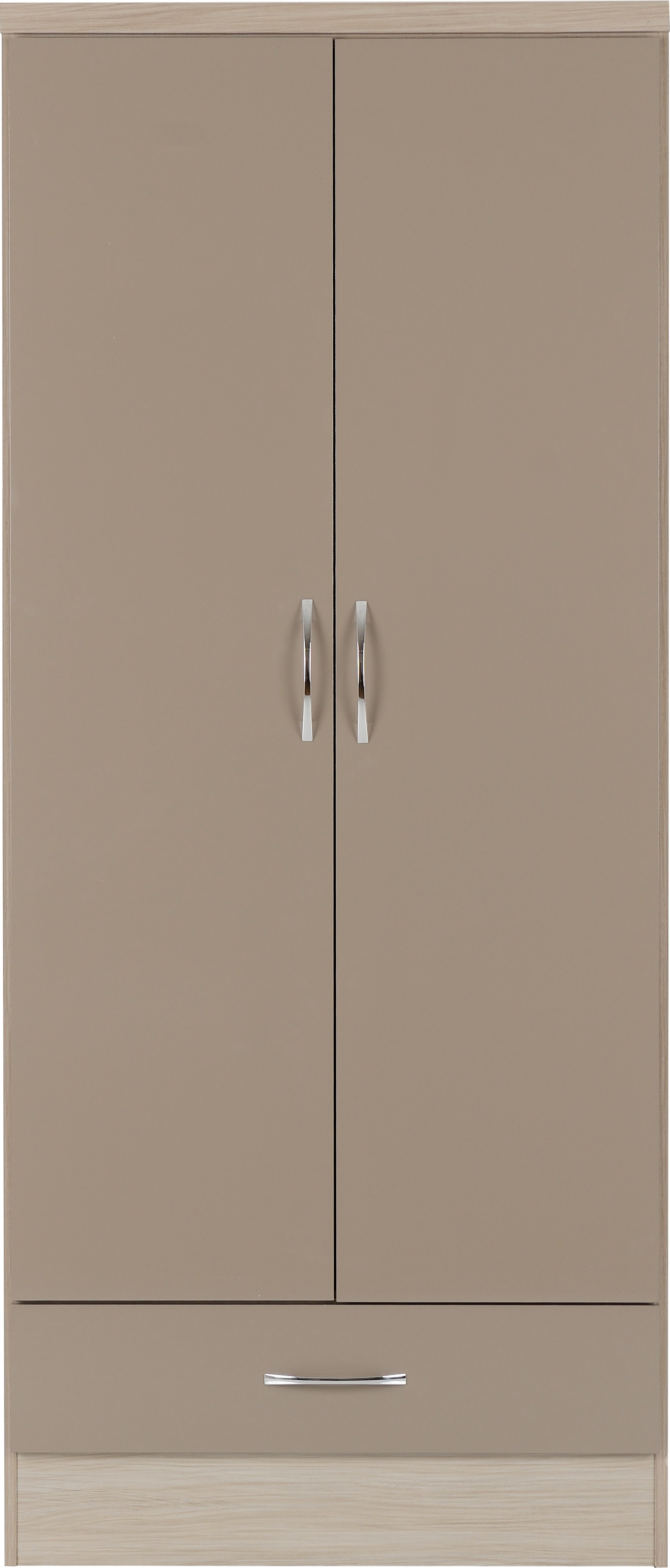 Nevada 2 Door 1 Drawer Wardrobe (Oyster Gloss/Light Oak Effect Veneer) WH