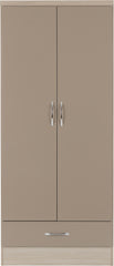 Nevada 2 Door 1 Drawer Wardrobe (Oyster Gloss/Light Oak Effect Veneer) WH