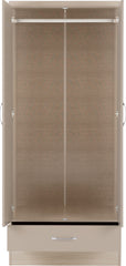 Nevada 2 Door 1 Drawer Wardrobe (Oyster Gloss/Light Oak Effect Veneer) WH