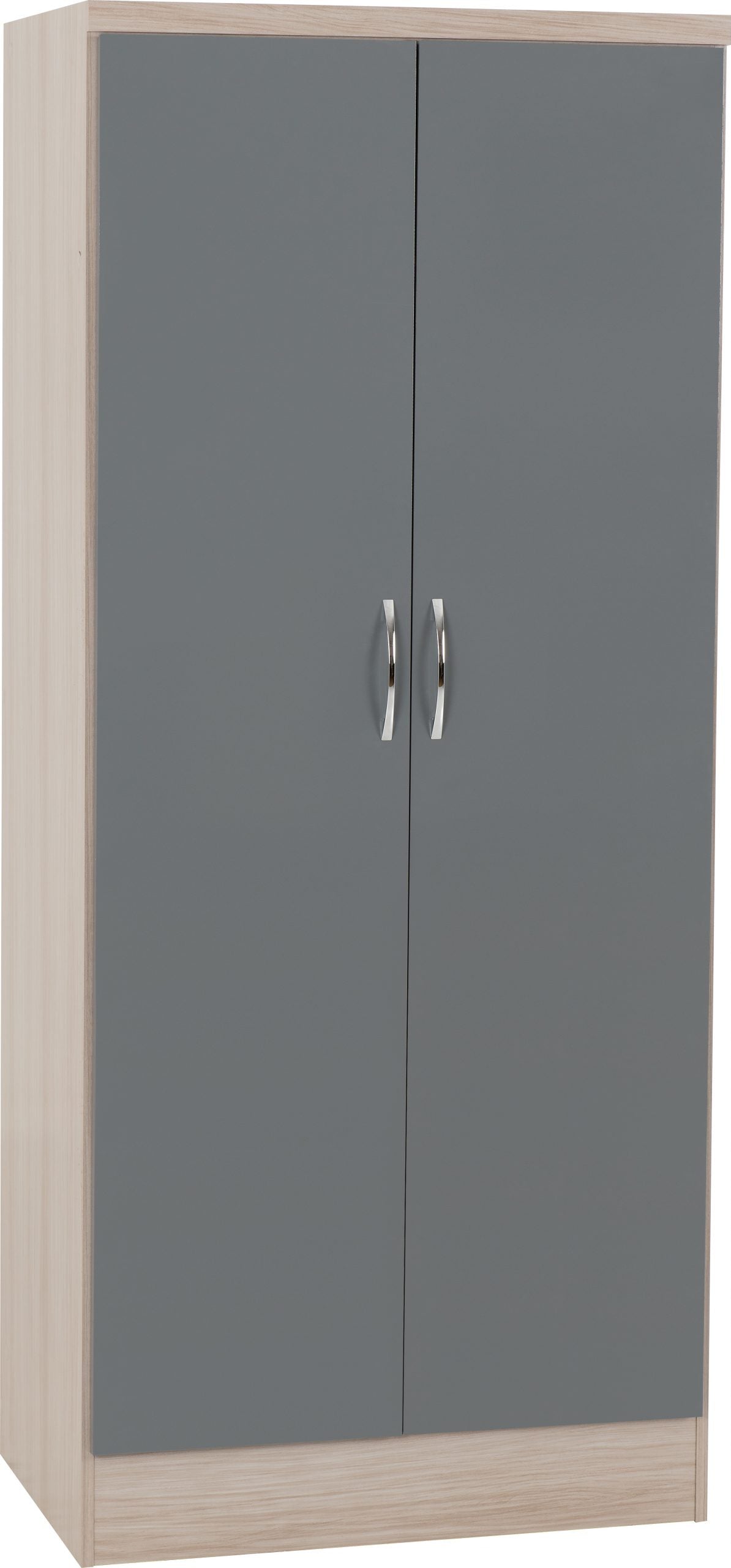 Nevada 2 Door All Hanging Wardrobe (Grey Gloss/Light Oak Effect Veneer) WH