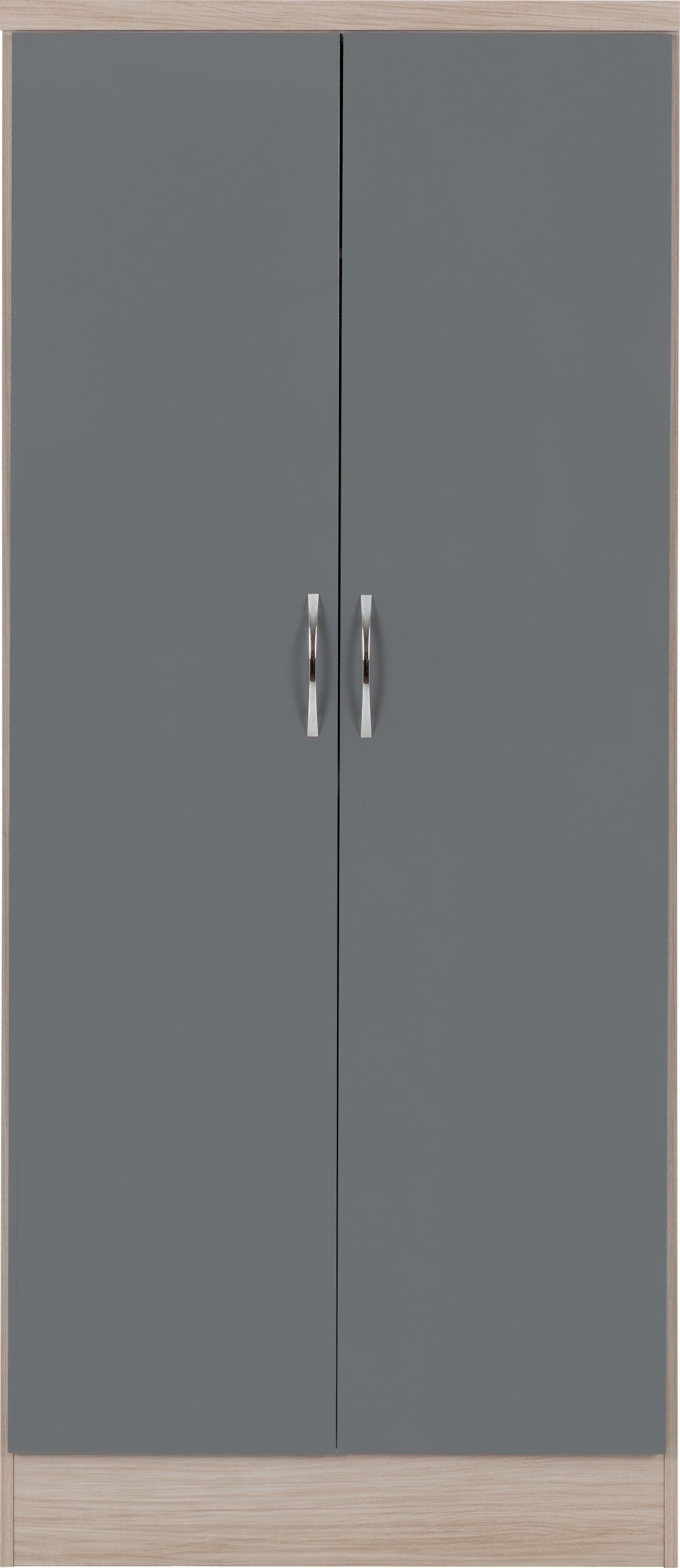 Nevada 2 Door All Hanging Wardrobe (Grey Gloss/Light Oak Effect Veneer) WH