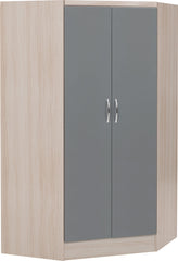 Nevada 2 Door Corner Wardrobe (Grey Gloss/Light Oak Effect Veneer) WH