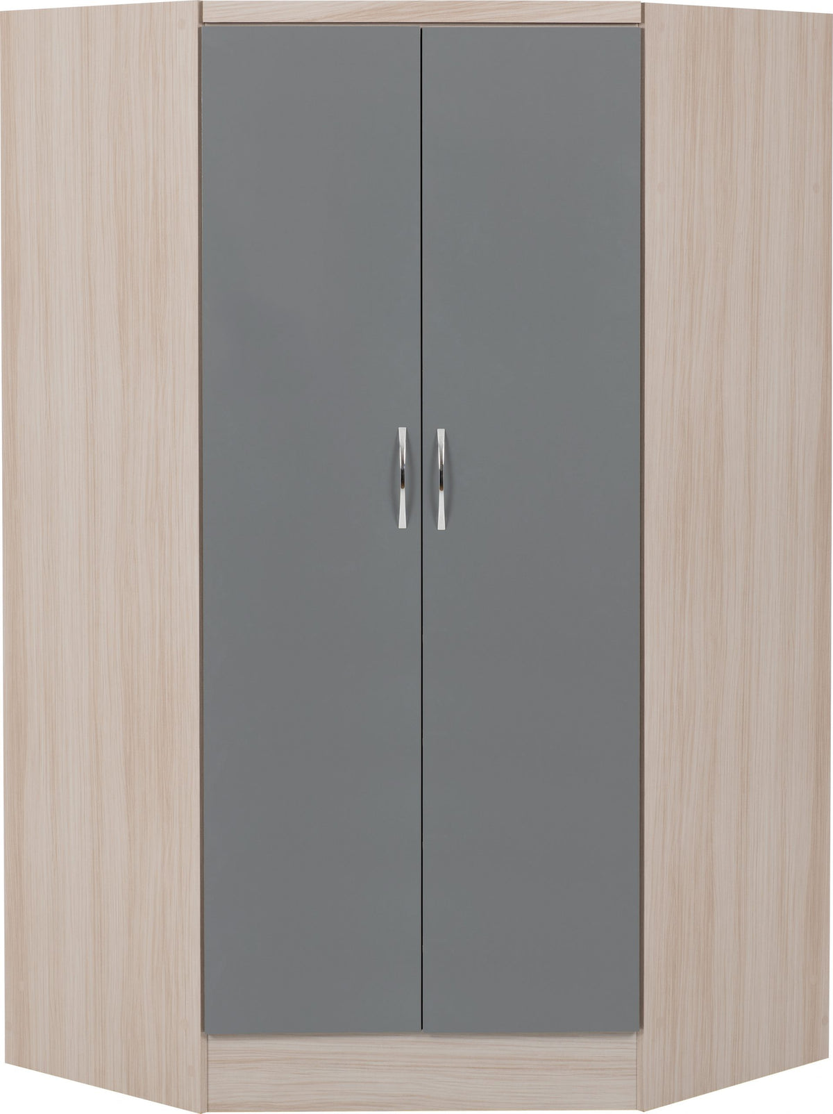 Nevada 2 Door Corner Wardrobe (Grey Gloss/Light Oak Effect Veneer) WH