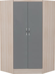 Nevada 2 Door Corner Wardrobe (Grey Gloss/Light Oak Effect Veneer) WH