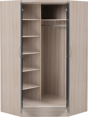 Nevada 2 Door Corner Wardrobe (Grey Gloss/Light Oak Effect Veneer) WH