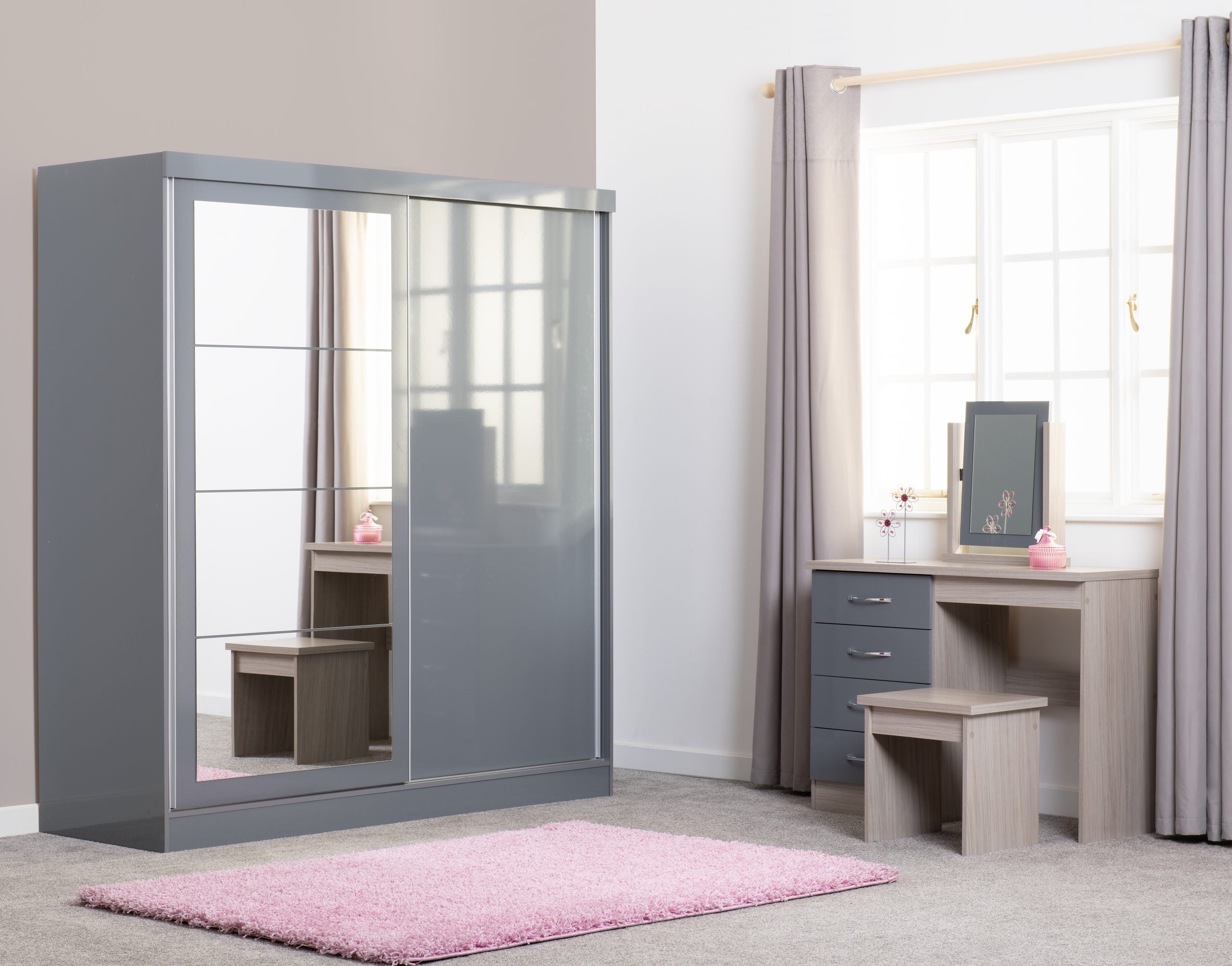 Nevada 2 Door Sliding Wardrobe (Grey Gloss) WH