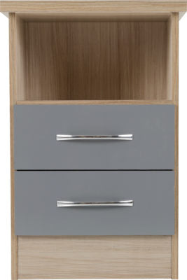 Nevada 2 Drawer Bedside Grey Gloss/Light Oak Effect Veneer