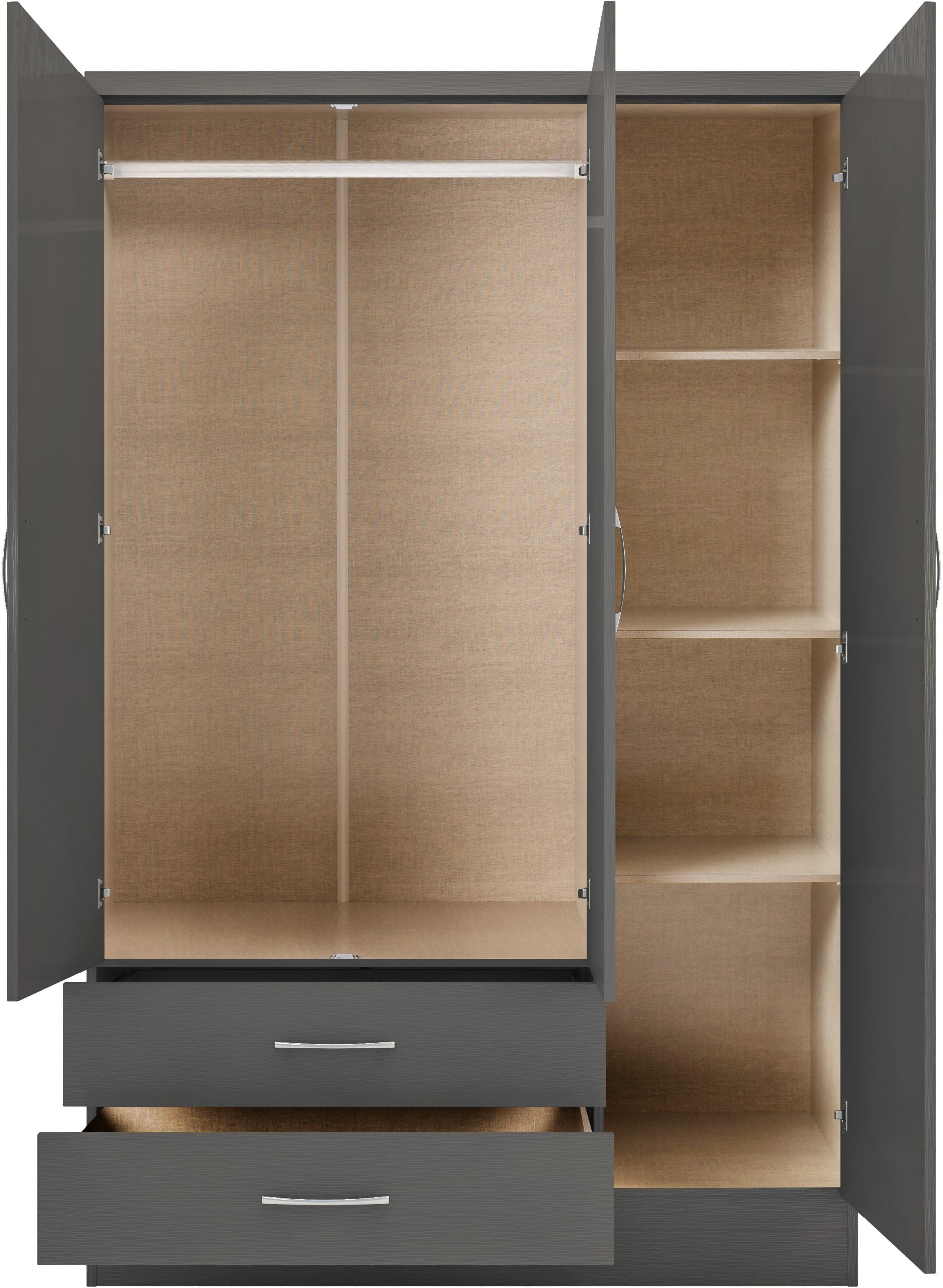 Nevada 3 Door 2 Drawer Mirrored Wardrobe (3D Effect Grey) WH