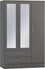 Nevada 3 Door 2 Drawer Mirrored Wardrobe (3D Effect Grey) WH