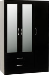 Nevada 3 Door 2 Drawer Mirrored Wardrobe (Black Gloss) WH