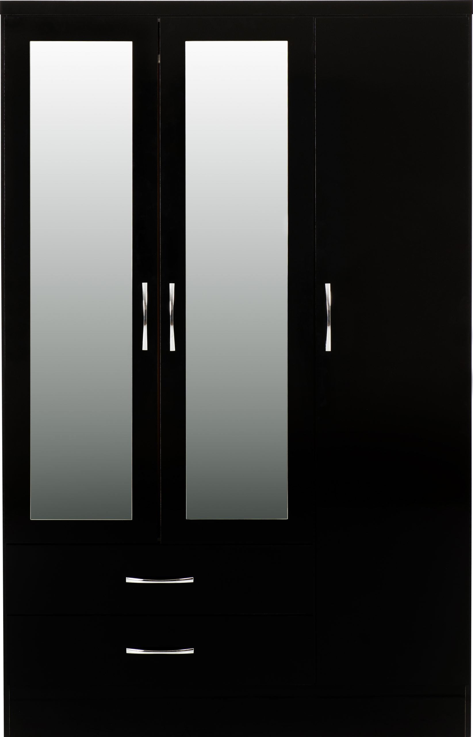 Nevada 3 Door 2 Drawer Mirrored Wardrobe (Black Gloss) WH