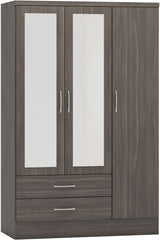 Nevada 3 Door 2 Drawer Mirrored Wardrobe (Black Wood Grain) WH