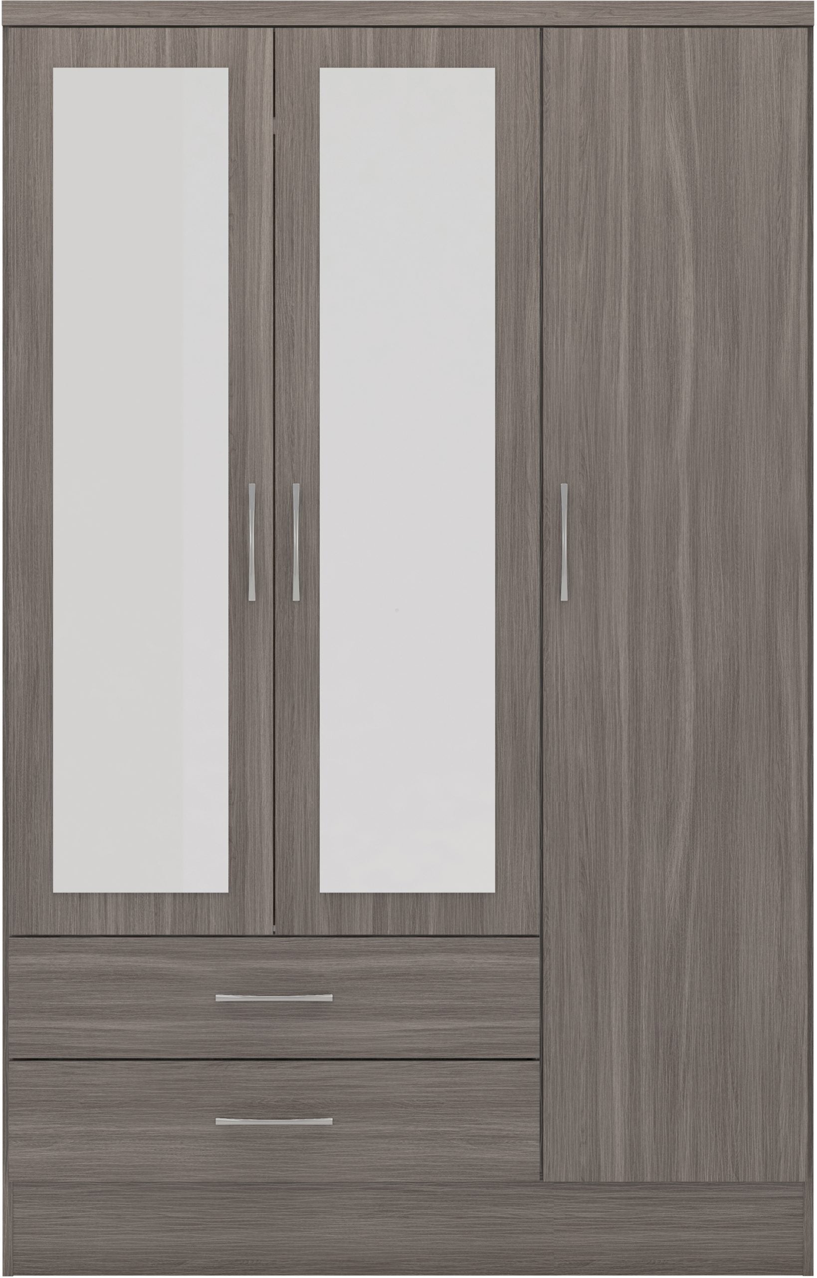 Nevada 3 Door 2 Drawer Mirrored Wardrobe (Black Wood Grain) WH