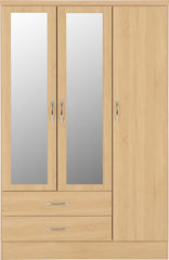 Nevada 3 Door 2 Drawer Mirrored Wardrobe (Sonoma Oak Effect) WH