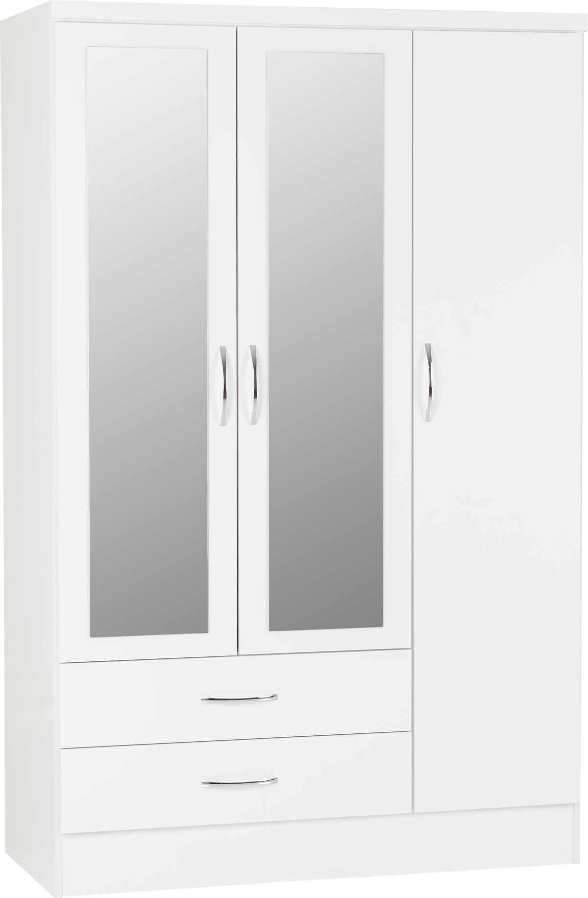 Nevada 3 Door 2 Drawer Mirrored Wardrobe (White Gloss) WH