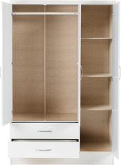 Nevada 3 Door 2 Drawer Mirrored Wardrobe (White Gloss) WH