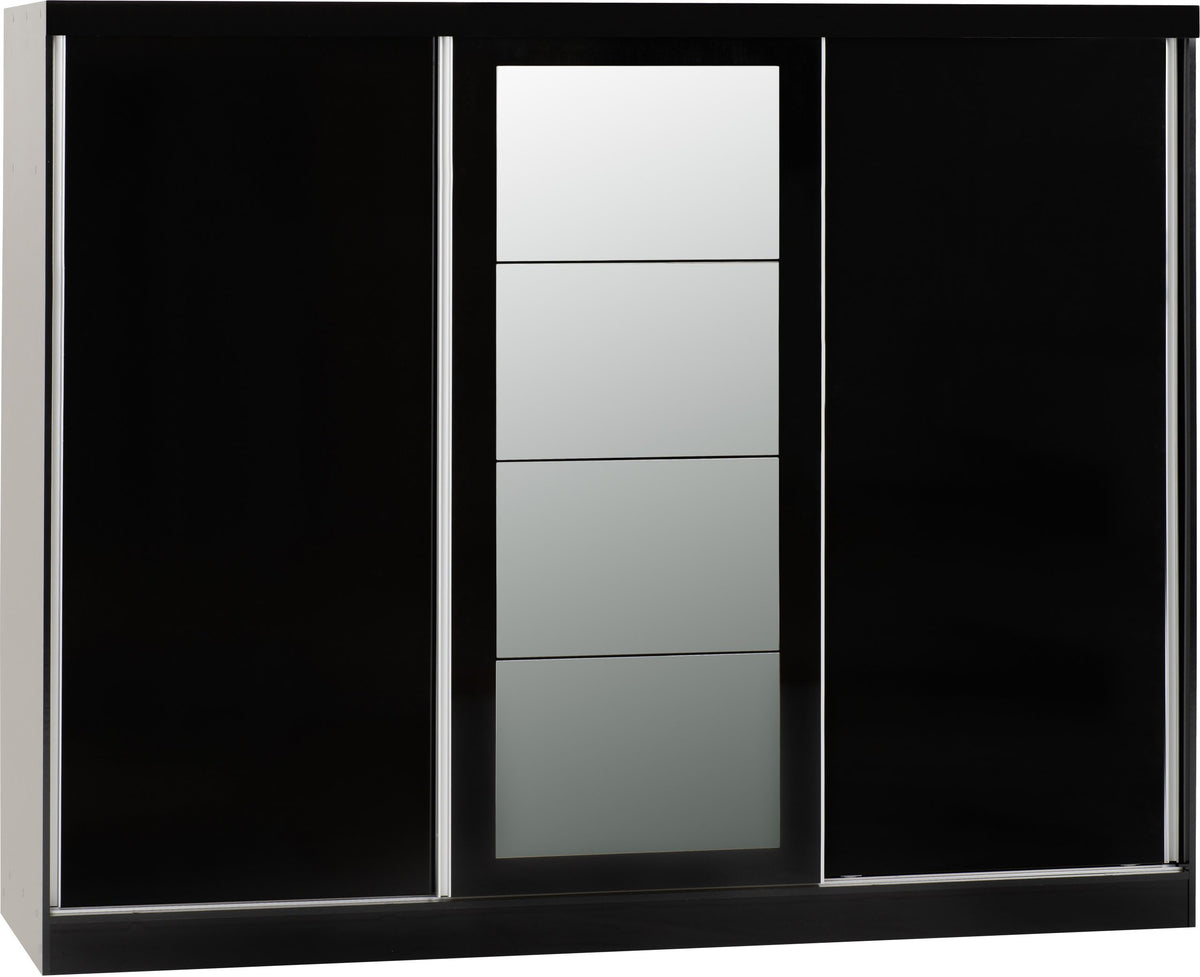 Nevada 3 Door Sliding Wardrobe (Black Gloss) WH