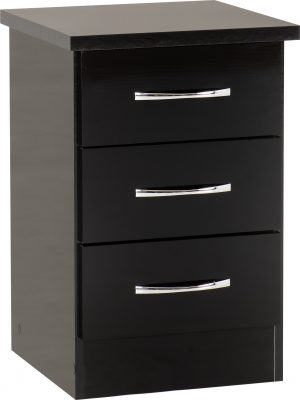 Nevada 3 Drawer Bedside Black Gloss