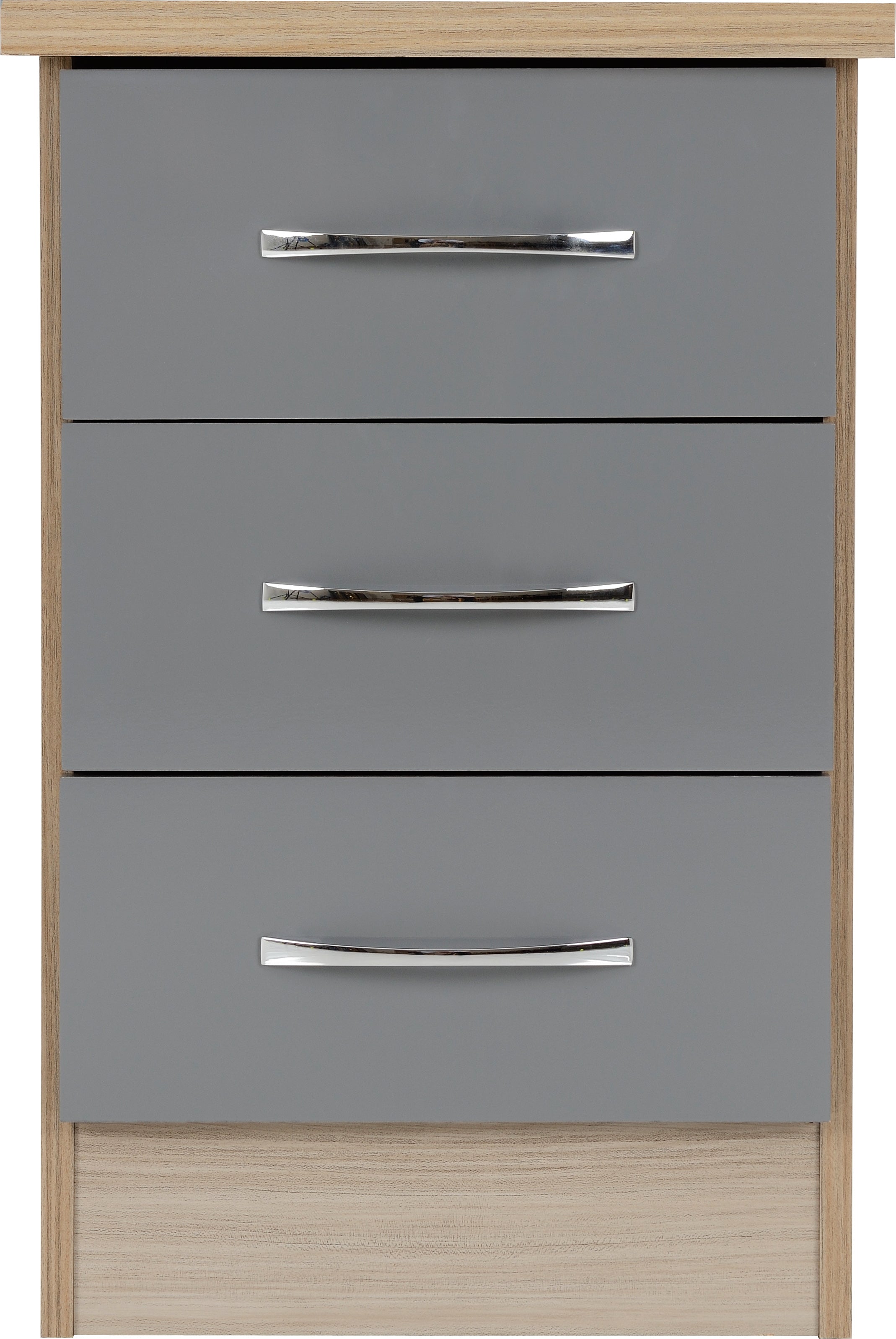 Nevada 3 Drawer Bedside Grey Gloss/Light Oak Effect Veneer - WH