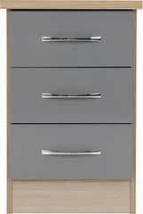 Nevada 3 Drawer Bedside Grey Gloss/Light Oak Effect Veneer - WH