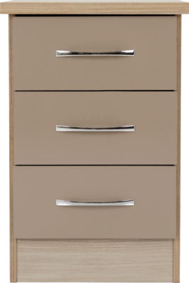 Nevada 3 Drawer Bedside Oyster Gloss/Light Oak Effect Veneer - WH