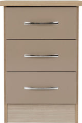 Nevada 3 Drawer Bedside Oyster Gloss/Light Oak Effect Veneer - WH