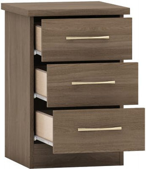 Nevada 3 Drawer Bedside Black Wood Grain