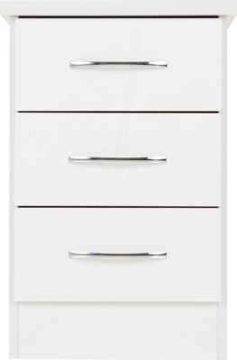 Nevada 3 Drawer Bedside White Gloss - WH