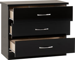 Nevada 3 Drawer Chest (Black Gloss) - WH