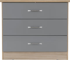 Nevada 3 Drawer Chest (Grey Gloss/Light Oak Effect Veneer) - WH