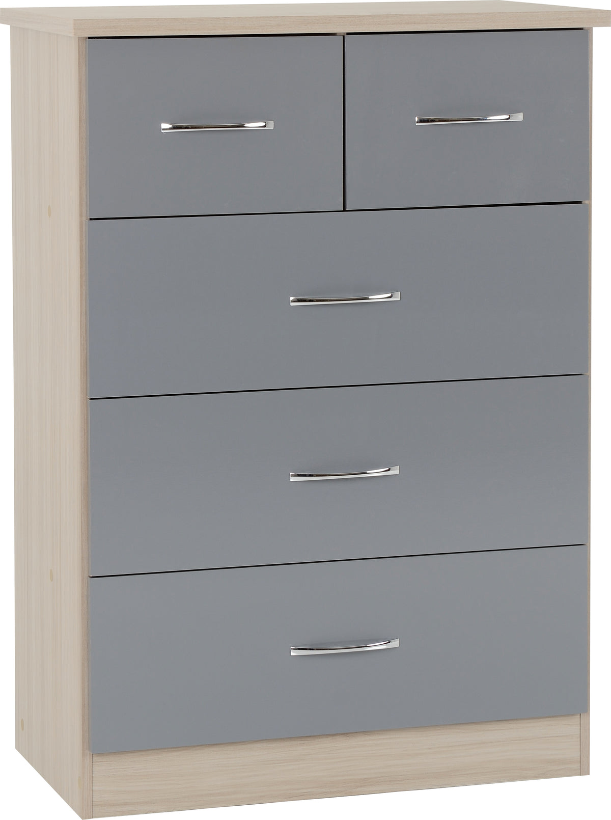 Nevada 3+2 Drawer Chest (Grey Gloss/Light Oak Effect Veneer) - WH