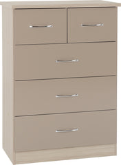 Nevada 3+2 Drawer Chest (Oyster Gloss/Light Oak Effect Veneer) - WH