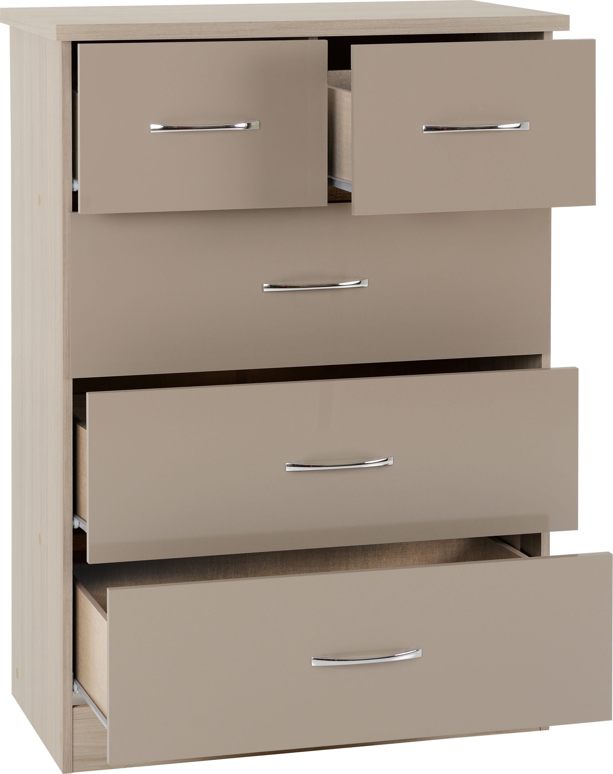 Nevada 3+2 Drawer Chest (Oyster Gloss/Light Oak Effect Veneer) - WH