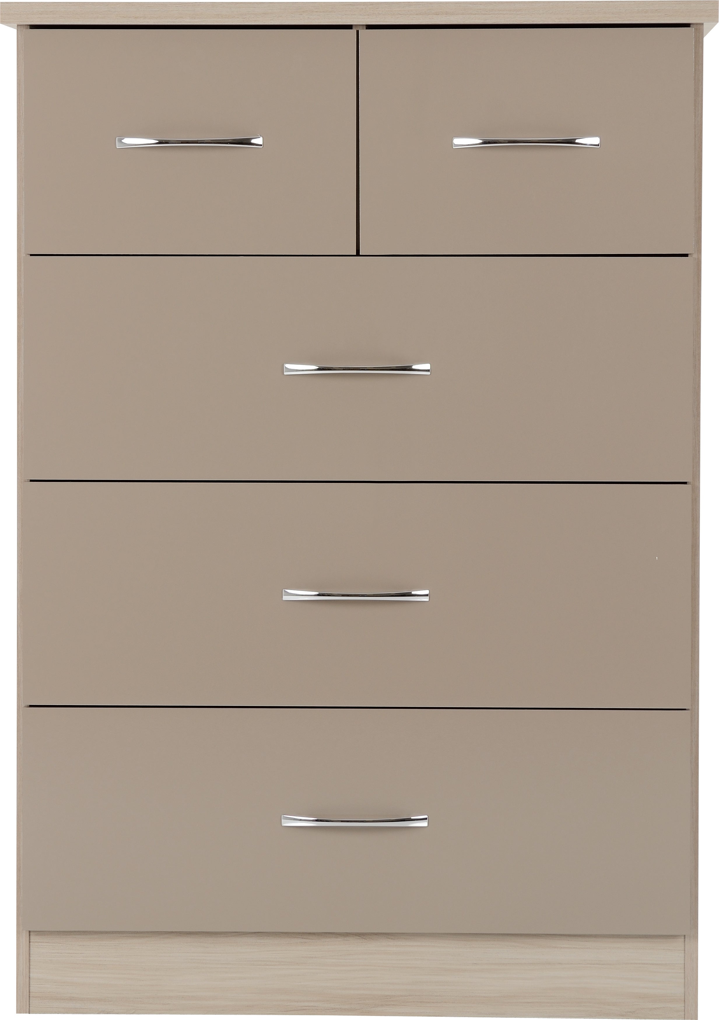 Nevada 3+2 Drawer Chest (Oyster Gloss/Light Oak Effect Veneer) - WH