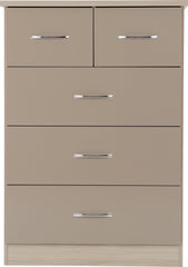 Nevada 3+2 Drawer Chest (Oyster Gloss/Light Oak Effect Veneer) - WH