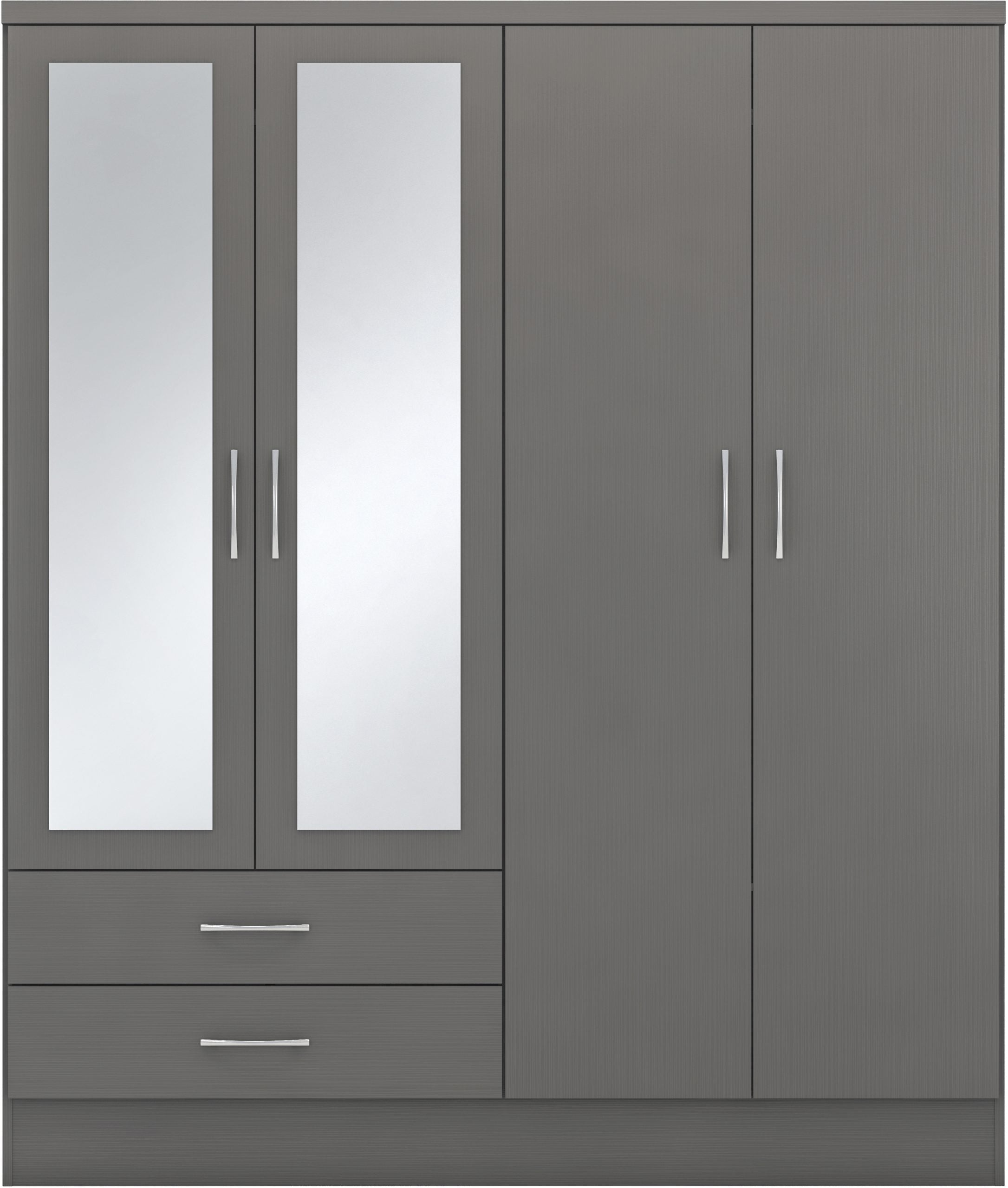 Nevada 4 Door 2 Drawer Mirrored Wardrobe (3D Effect Grey) WH