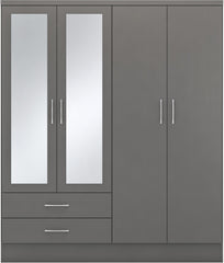 Nevada 4 Door 2 Drawer Mirrored Wardrobe (3D Effect Grey) WH