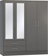 Nevada 4 Door 2 Drawer Mirrored Wardrobe (3D Effect Grey) WH