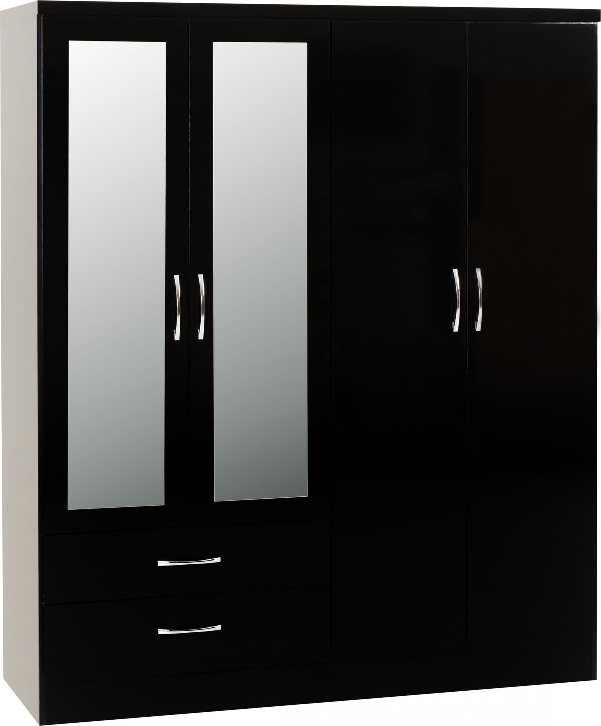 Nevada 4 Door 2 Drawer Mirrored Wardrobe (Black Gloss) WH