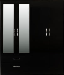 Nevada 4 Door 2 Drawer Mirrored Wardrobe (Black Gloss) WH