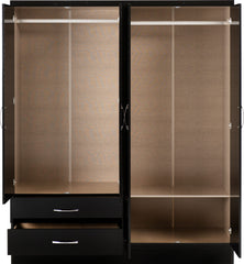 Nevada 4 Door 2 Drawer Mirrored Wardrobe (Black Gloss) WH