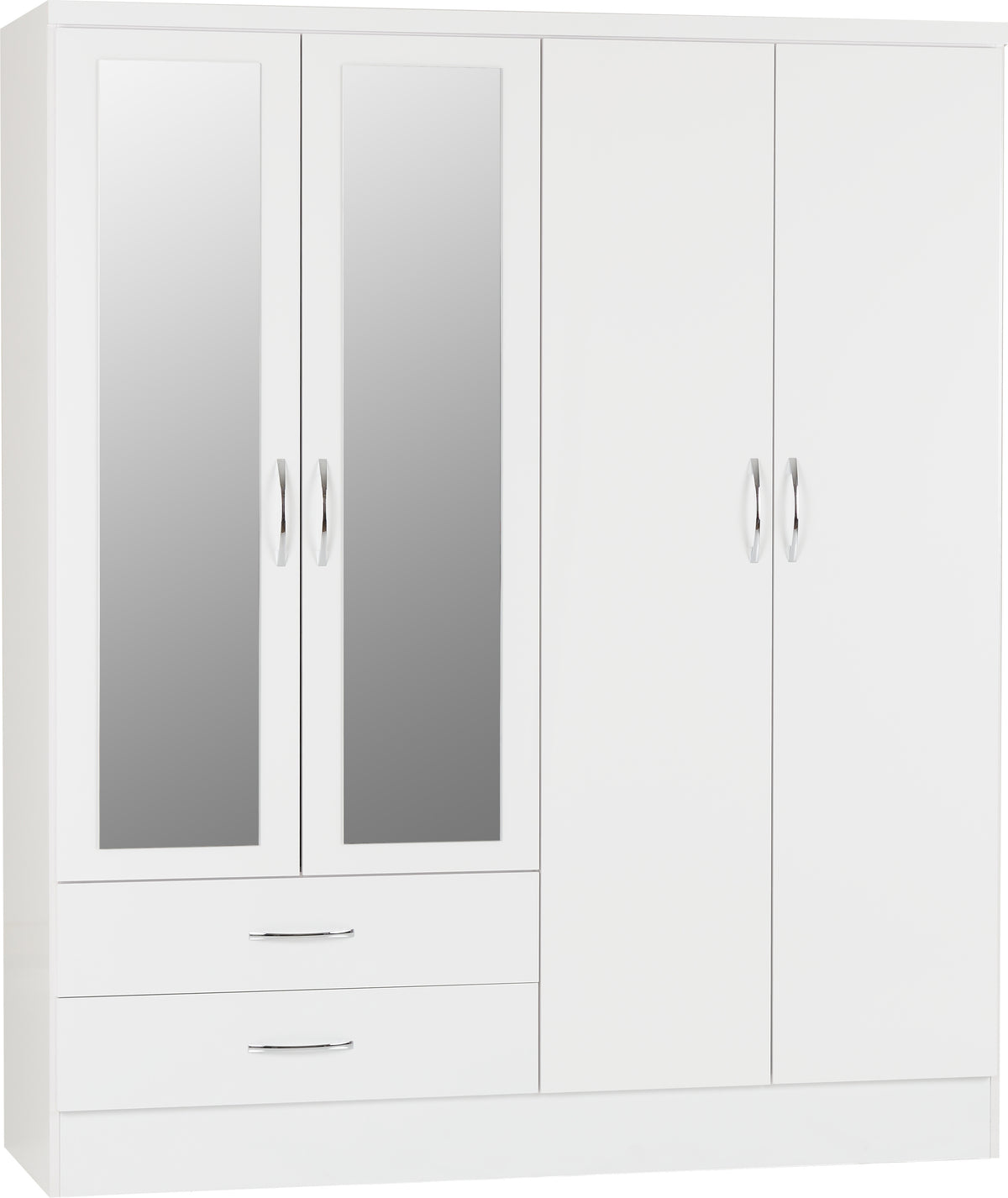 Nevada 4 Door 2 Drawer Mirrored Wardrobe (White Gloss) WH