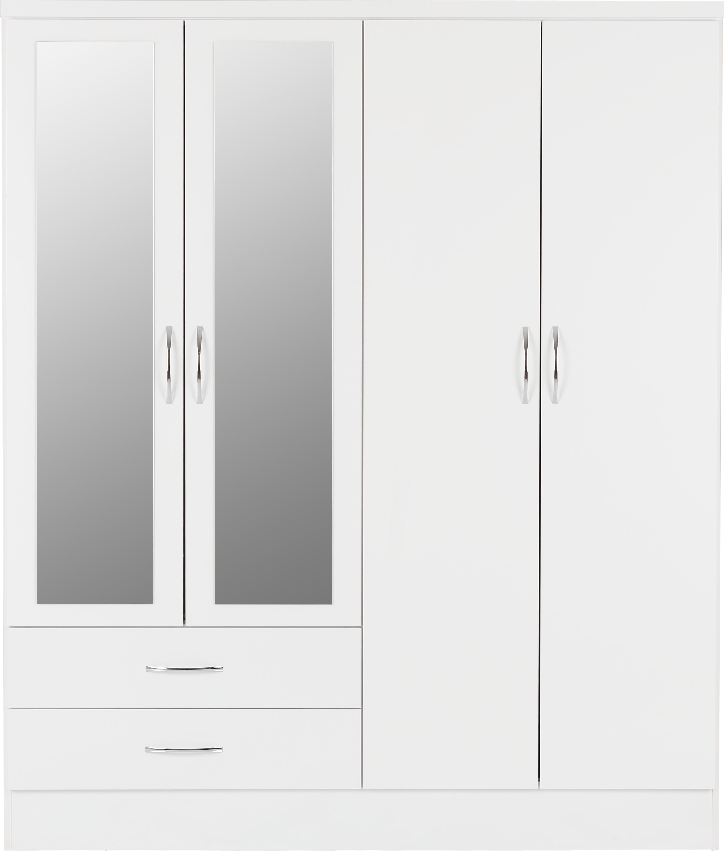 Nevada 4 Door 2 Drawer Mirrored Wardrobe (White Gloss) WH