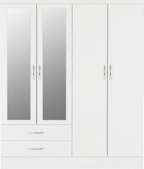 Nevada 4 Door 2 Drawer Mirrored Wardrobe (White Gloss) WH