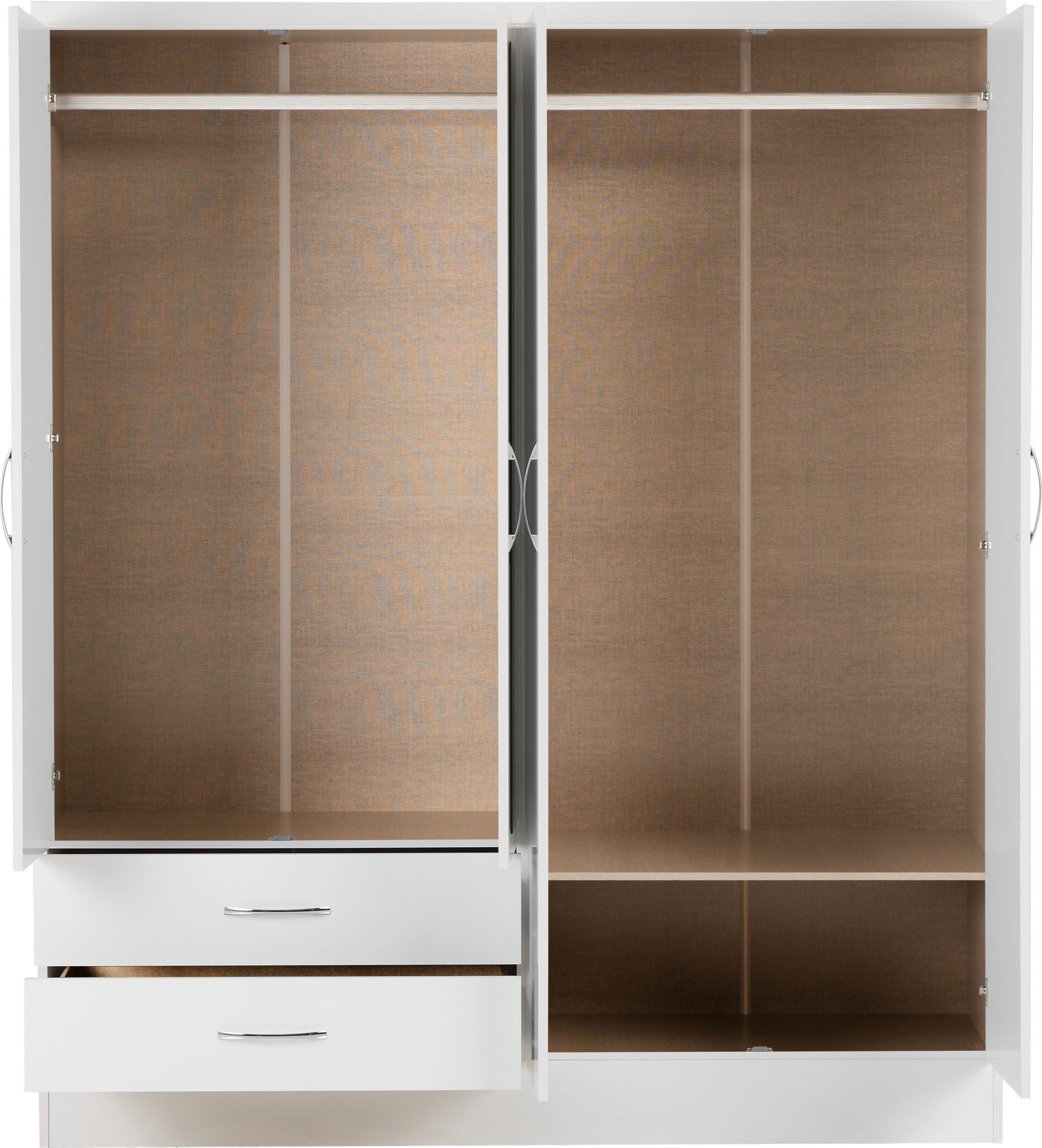 Nevada 4 Door 2 Drawer Mirrored Wardrobe (White Gloss) WH