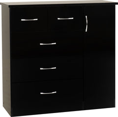 Nevada 5 Drawer Low Wardrobe (Black Gloss) WH