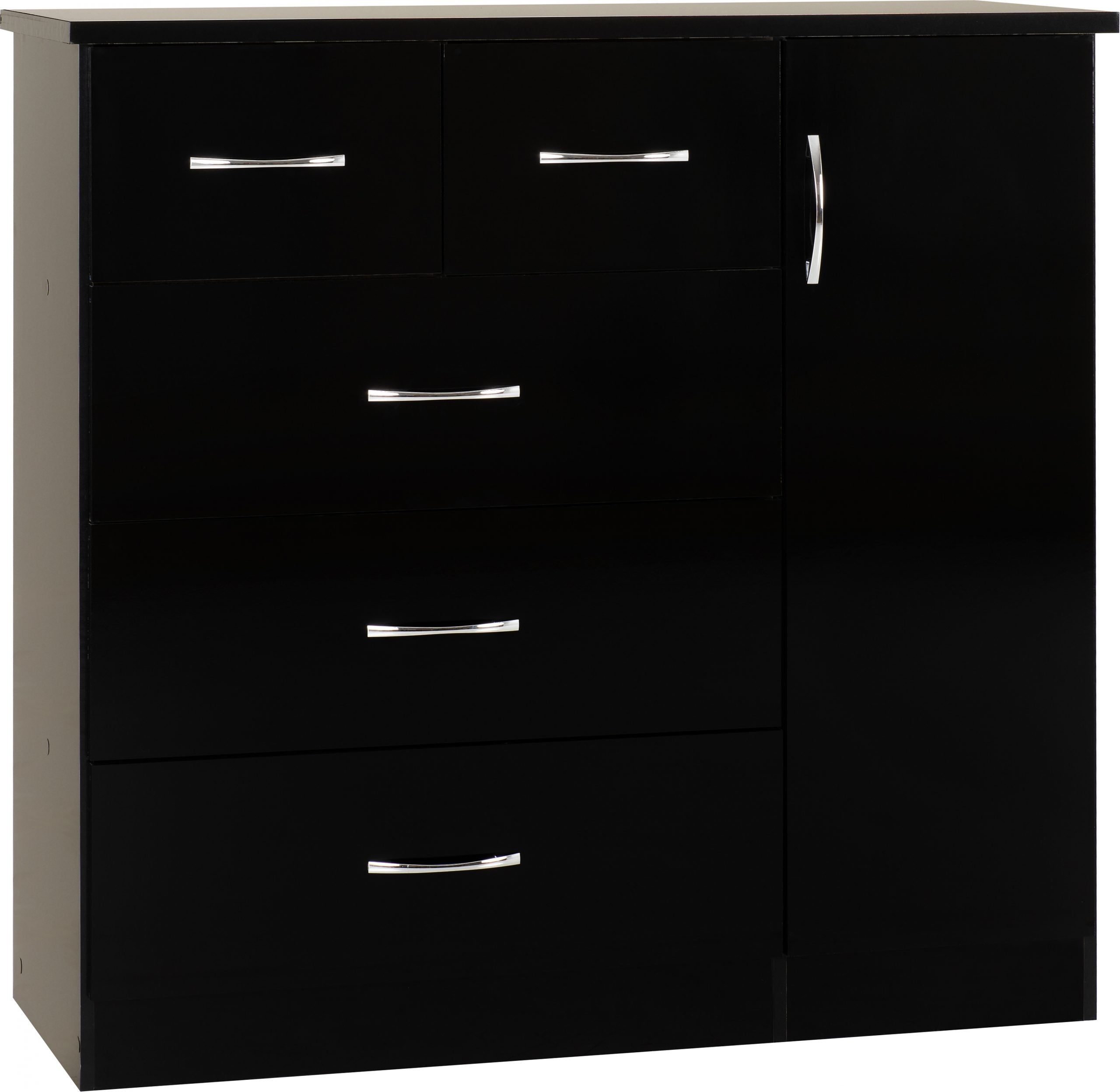 Nevada 5 Drawer Low Wardrobe (Black Gloss) WH