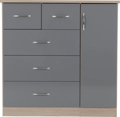 Nevada 5 Drawer Low Wardrobe (Grey Gloss/Light Oak Effect Veneer) WH