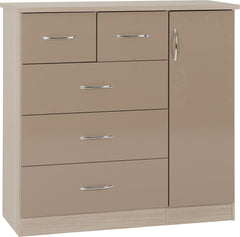 Nevada 5 Drawer Low Wardrobe (Oyster Gloss/Light Oak Effect Veneer) WH